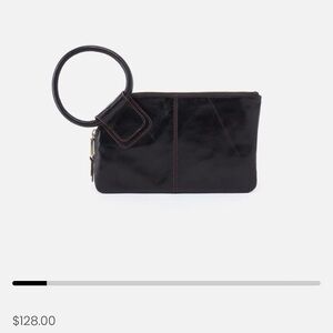 HOBO Sable Wristlet – Black Polished Leather Ring Handle